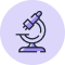 An illustration of a microscope, depicted in a stylized manner with a circular background.